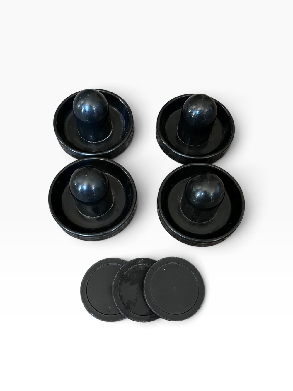 Air Hockey Black Replacement 3 Pucks & 4 Pushers Table Hockey Paddle Game